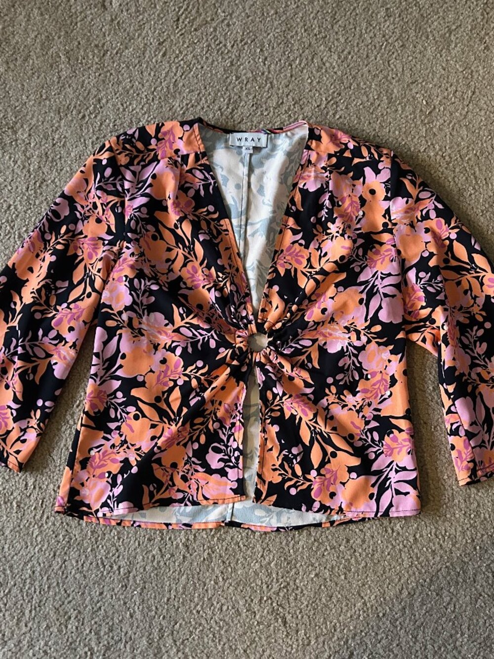 WRAY Libra Crop Top Floral Night Garden Black Pink Orange XS